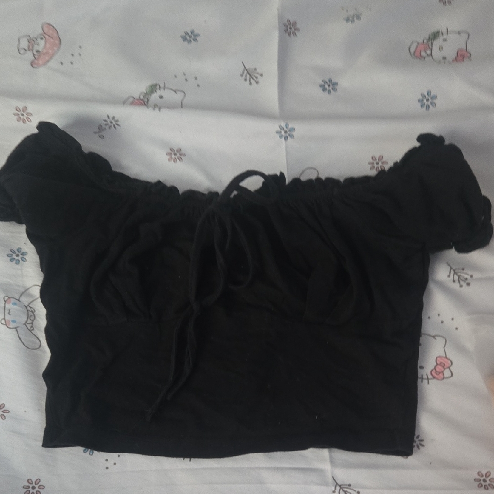 SHEIN Black Off-Shoulder Tie-Front Crop Top